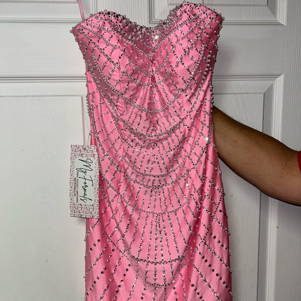 Strapless, Fitted Elegant Pink Beaded Short Dress